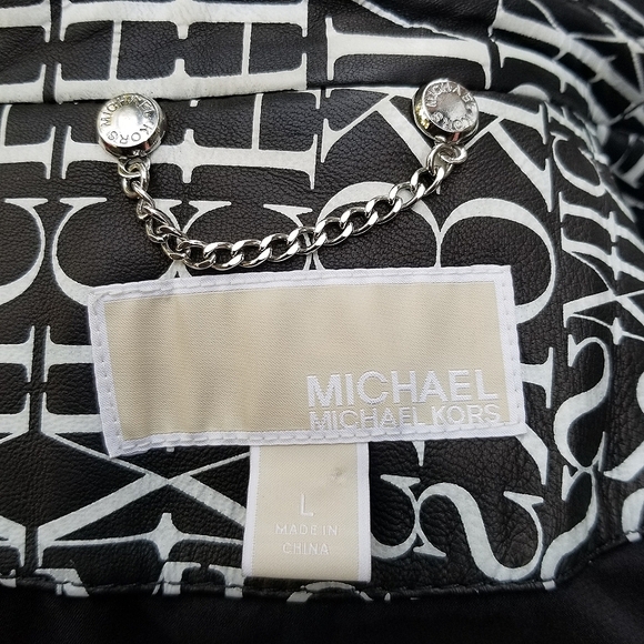 Michael kors Newspaper logo Print Leather jacket Black/white - Picture 15 of 16
